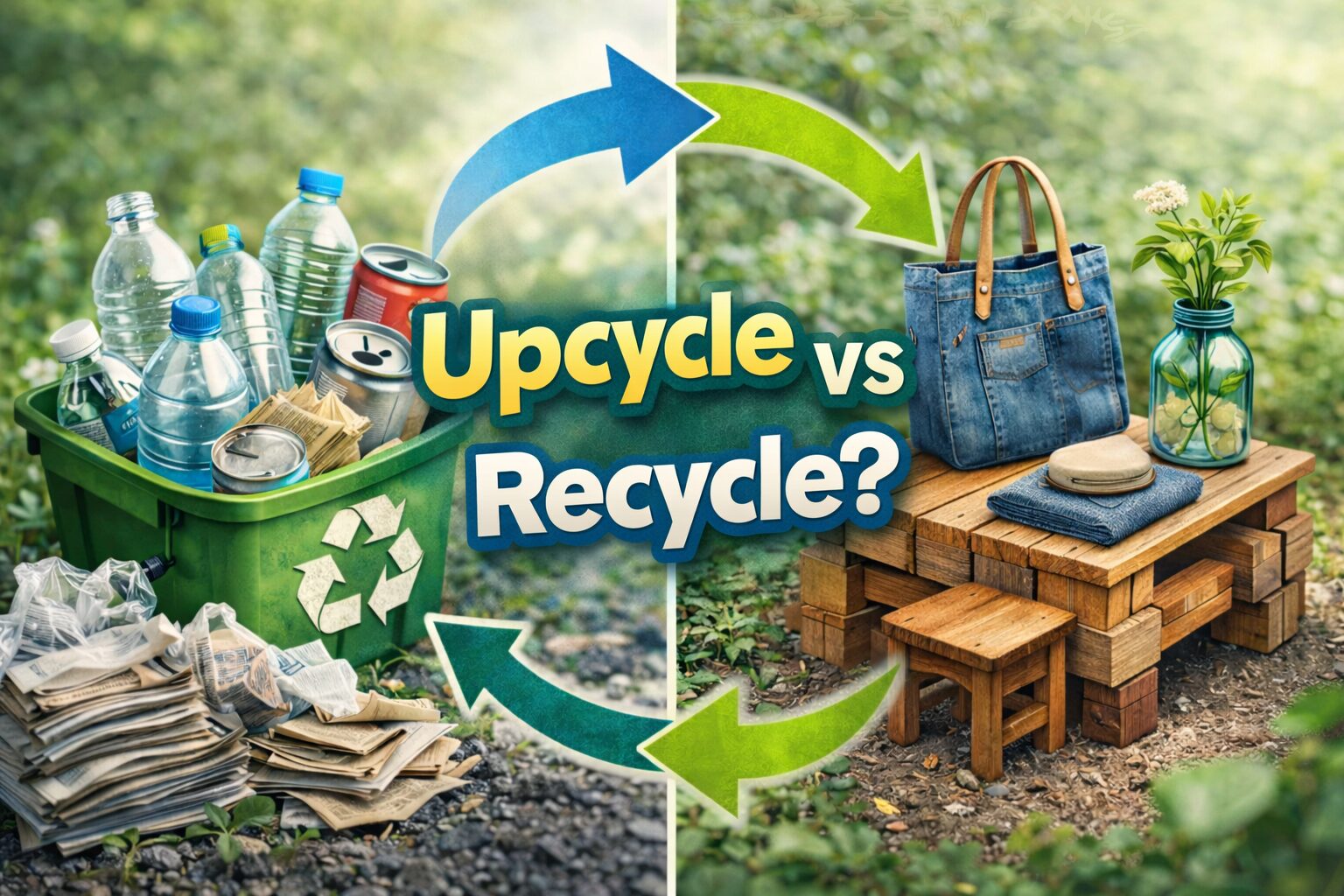 alt="upcycle là gì và so sánh với tái chế recycle"
